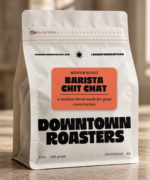 Barista Chit Chat - medium roast coffee in a Downtown Roasters bag